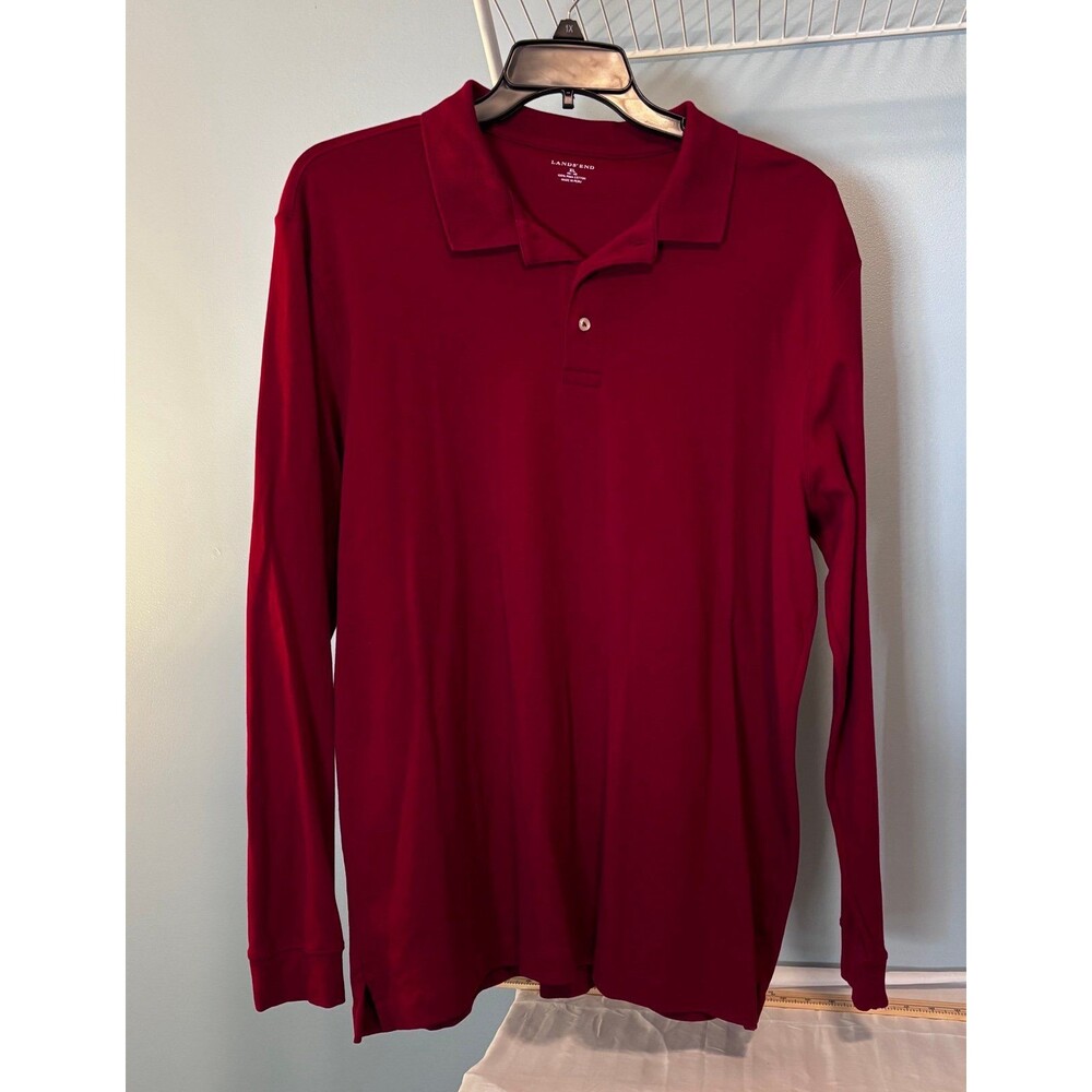 Lands’ End Pima cotton men’s long sleeve polo size XL red holiday